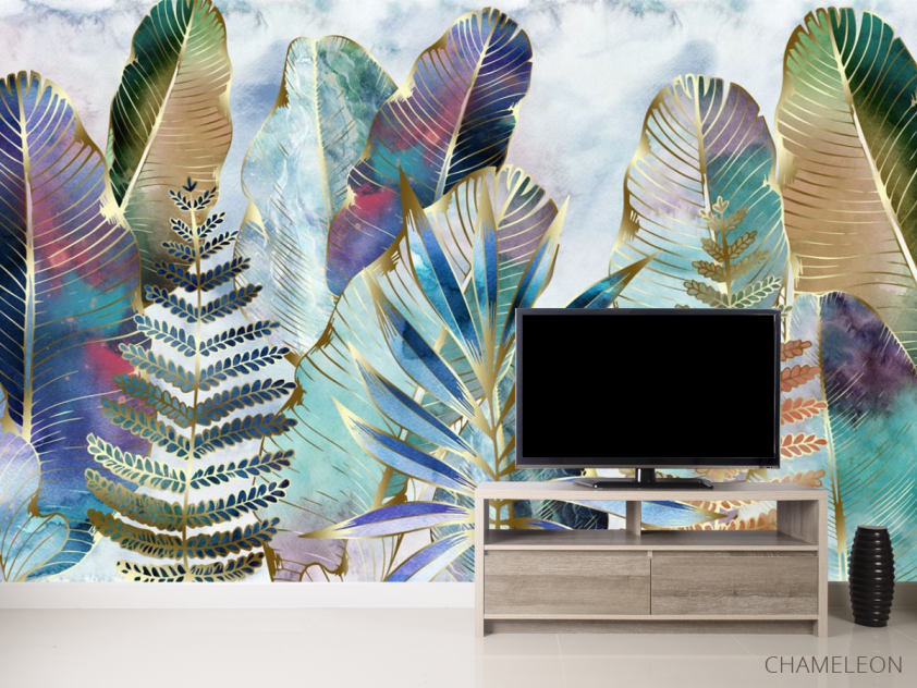 Фотообои золото тропические листья - 2