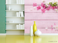 Фотошпалери білі і рожеві пелюстки на рожевому дерев'яному тлі - 3