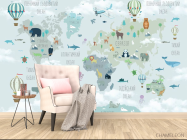 Фотообои Карта детская в зелено-синем оттенке - 4