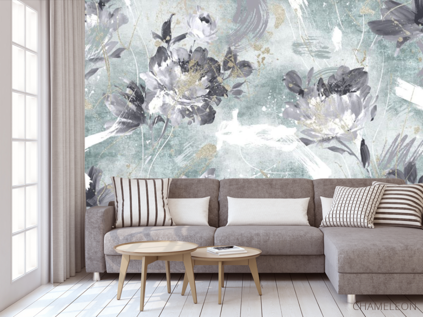 Фотообои Дизайнерские цветы с бирюзовым золотом. - 3