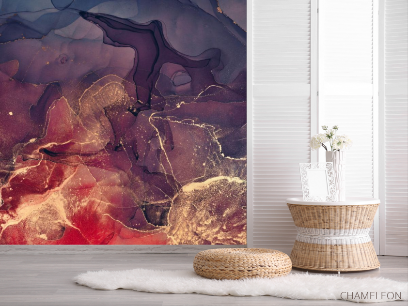 Фотошпалери Золотий Fluid art з фіолетовим - 2