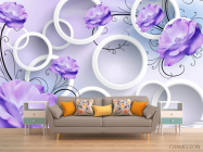 Фотообои Фиолетовые цветы и 3д круги - 1