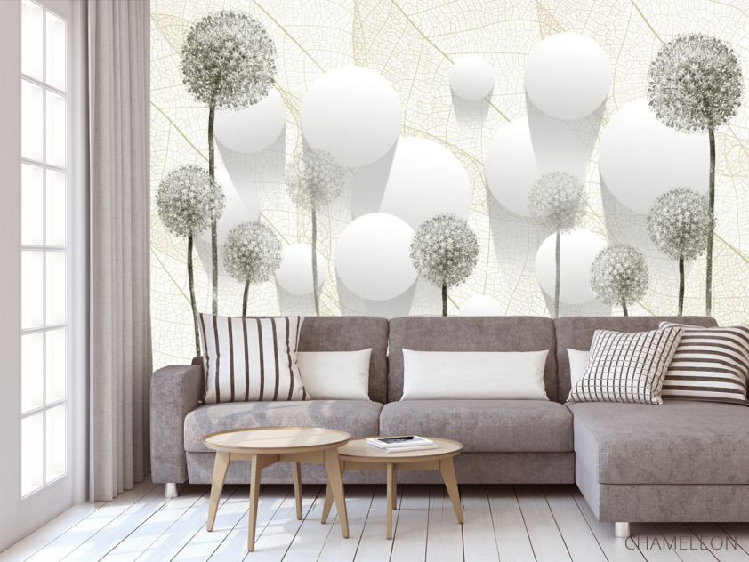 Фотообои Серые одуванчики и круги - 3