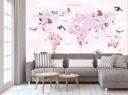 Фотообои Карта детская с облачками на украинском языке в розовом цвете. - 3