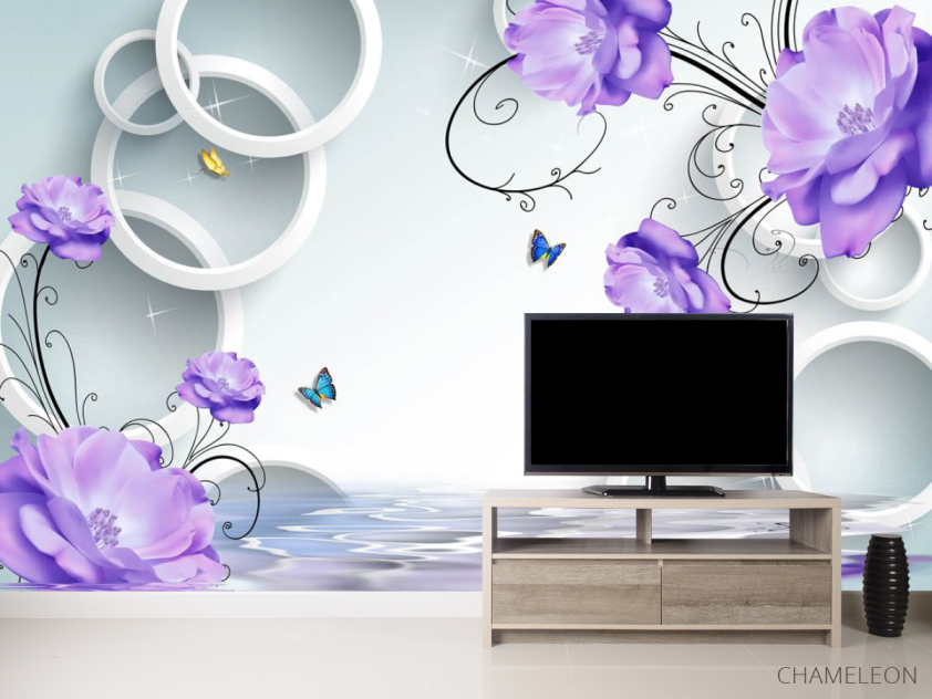 Фотообои Фиолетовые цветы с кругами - 2