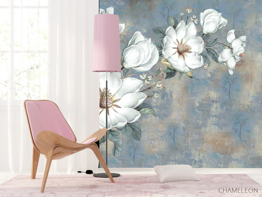 Фотошпалери Білі квіти на блакитному тлі - 4