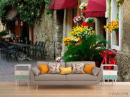 Фотообои Кафе на улочке с цветами - 1