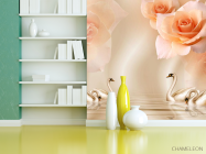 Фотошпалери Помаранчеві троянди на атласі - 3