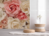 Фотошпалери білі і рожеві троянди з паперу - 2