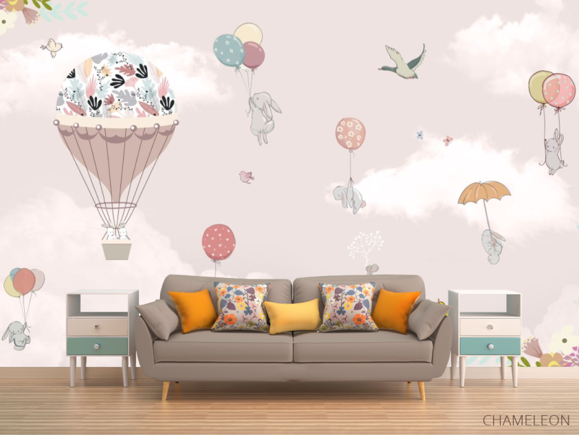 Фотообои зайки на воздушных шарах - 1