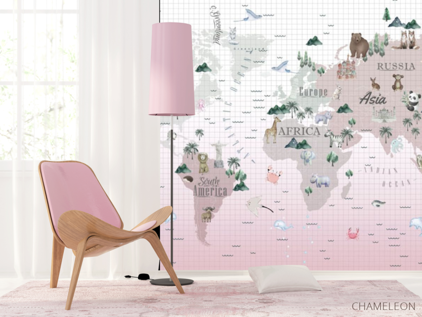 Фотошпалери рожева дитяча карта - 4
