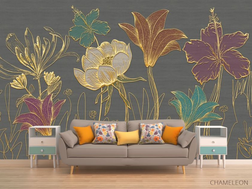Фотообои Золотые 3д цветы - 1