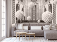 3д фотообои 3д шары в арках - 3