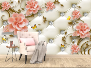 Фотообои Керамические цветы на фоне оббивки - 4