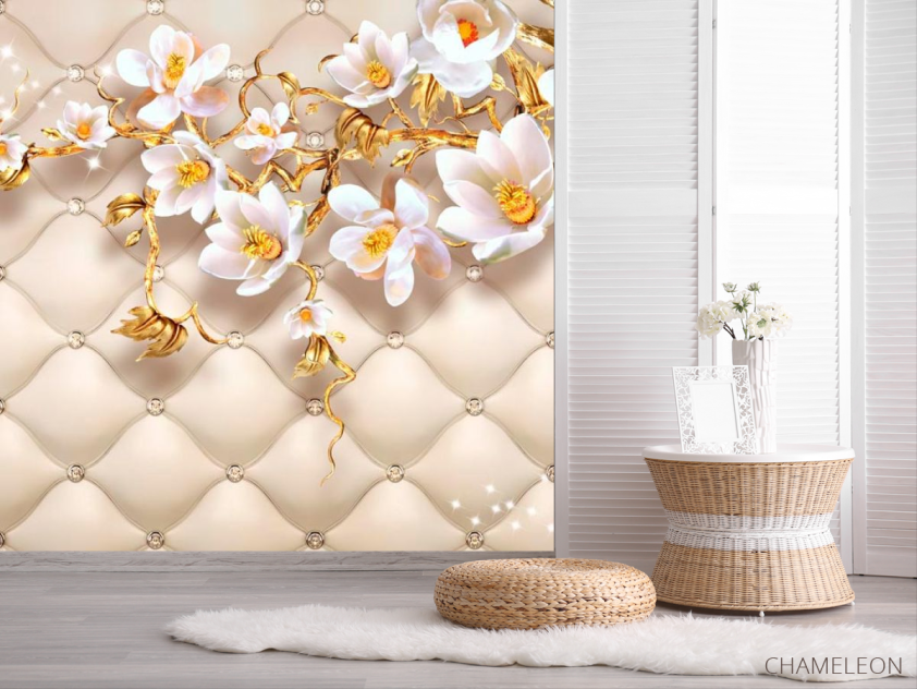 Фотошпалери Золоті 3d магнолії - 2