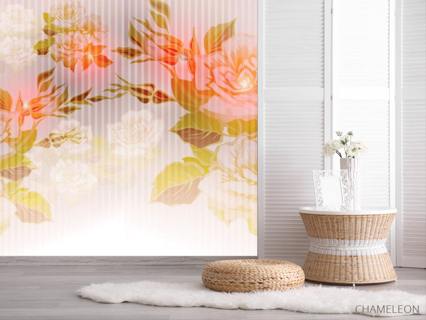 Фотошпалери Помаранчевий принт з квітами - 2