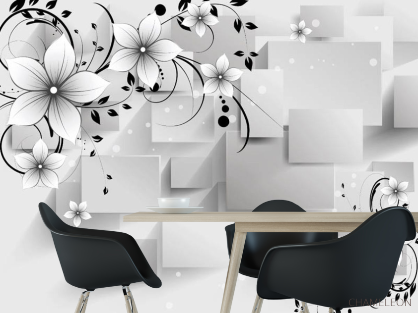 Фотошпалери 3Д Куби і квіти - 1