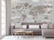 Фотообои Серая карта с самолетами и шарами на английском - 3