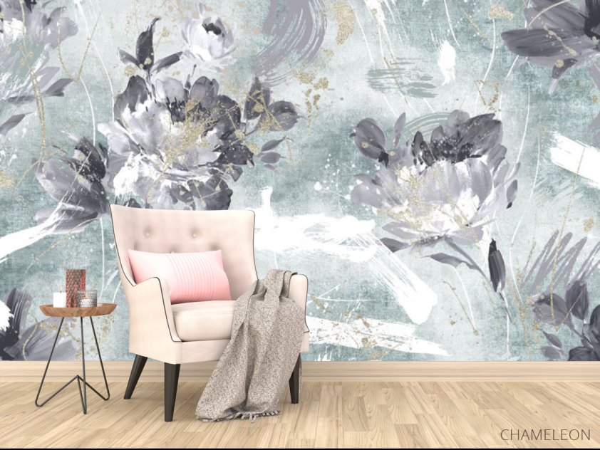 Фотообои Дизайнерские цветы с бирюзовым золотом. - 4