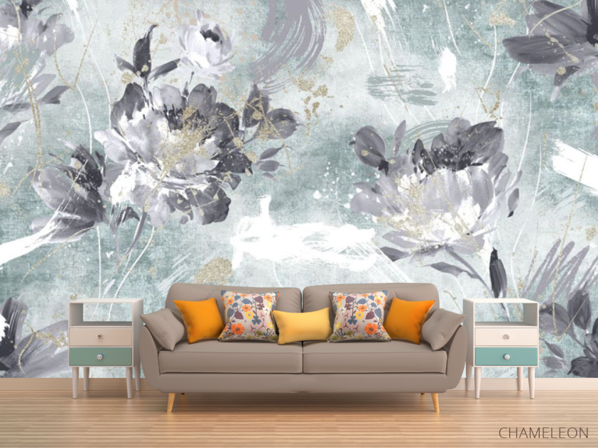 Фотообои Дизайнерские цветы с бирюзовым золотом. - 1