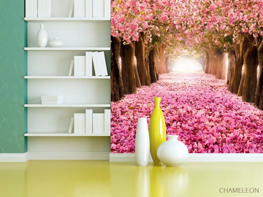 Фотошпалери алея з рожевими пелюстками - 3