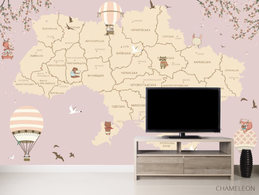Фотообои Розовая карта Украины в комнате девочки - 2