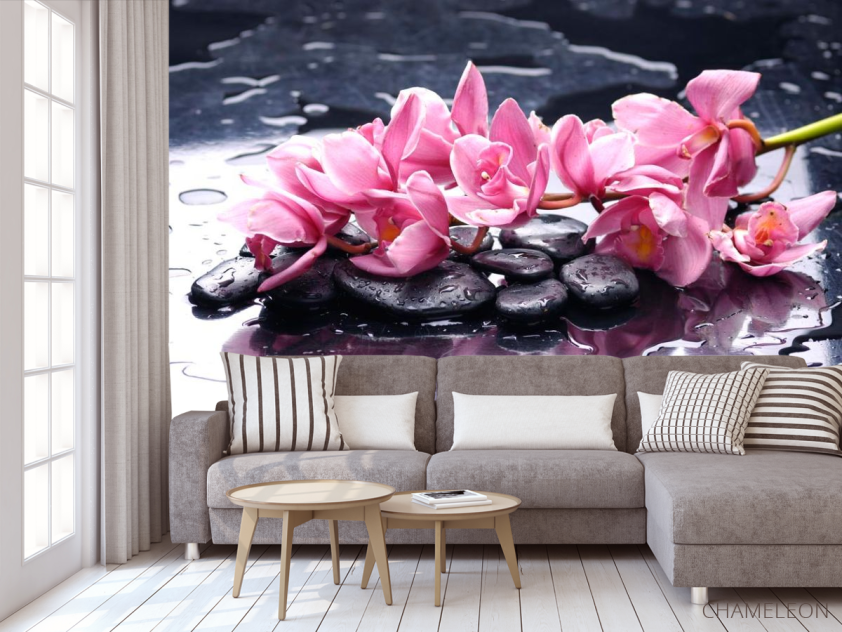 Фотообои Сиреневые цветы и камни - 3