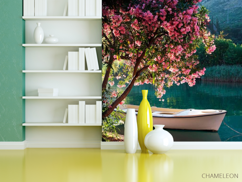 Фотошпалери Човен, берег, квіти - 3