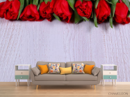 Фотообои красные розы на белом деревянном фоне - 1