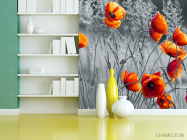 Фотошпалери червоні маки на чорно-білому тлі - 3