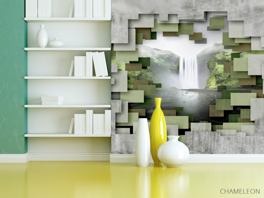 Фотошпалери 3д стіна з водоспадом - 3