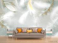 Фотообои Белые перья с золотом - 1