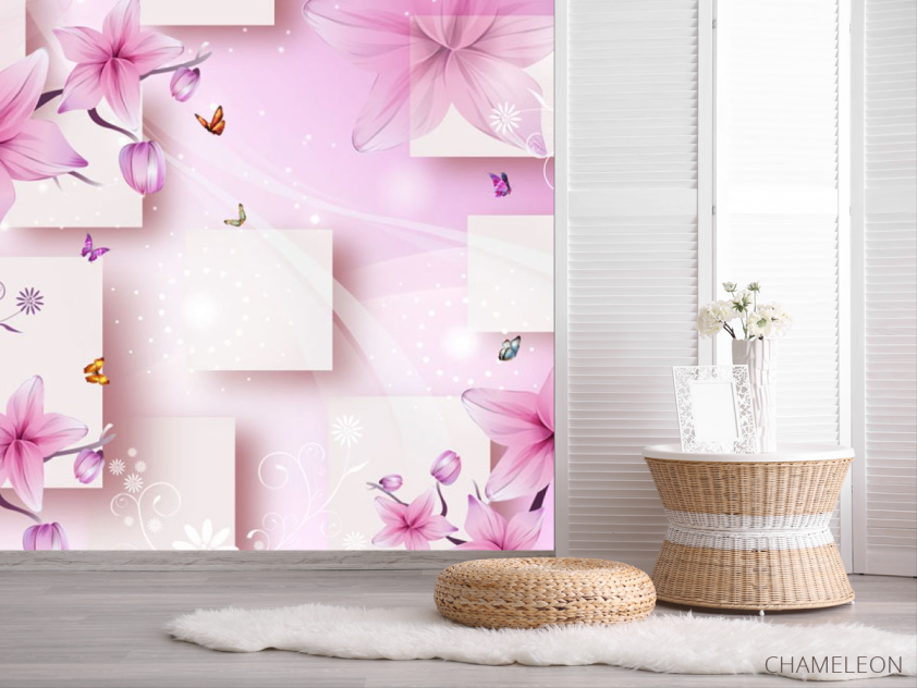 Фотошпалери 3д рожеві квіти - 2