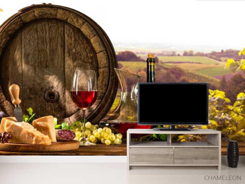 Фотообои бочка, сыр и вино - 2