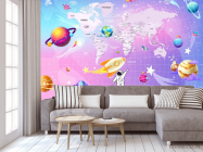 Фотообои Карта детская яркая с космонавтами. - 3