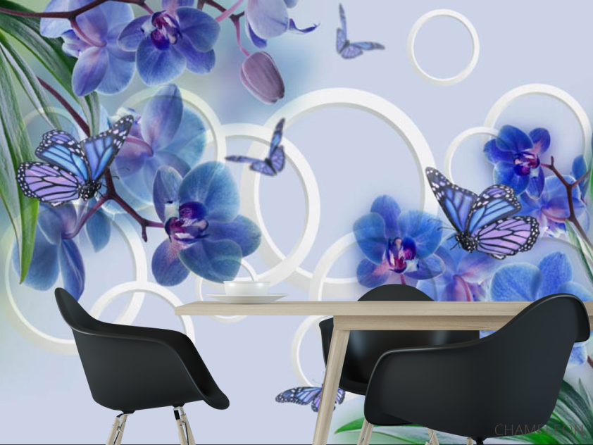 Фотошпалери сині орхідеї і метелики - 1