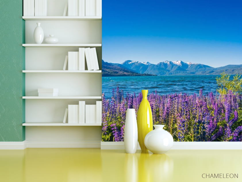 Фотошпалери гірська лаванда на березі озера - 3