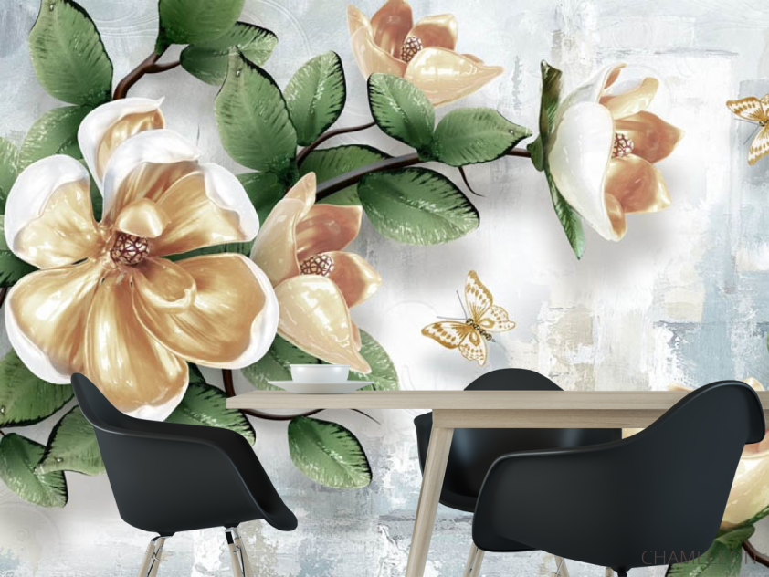 Фотошпалери 3D гілка з квітами - 1