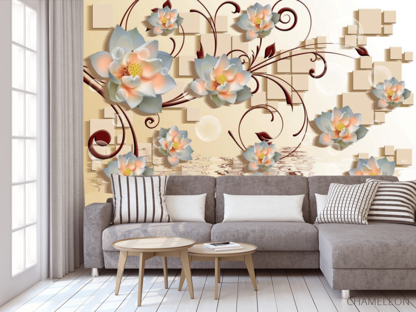 Фотообои Цветы 3d и квадраты - 3