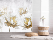 Фотошпалери білі квіти з золотом - 2