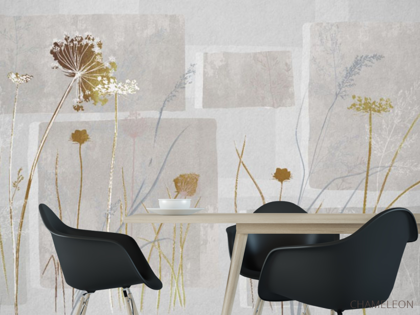 Фотошпалери сушені квіти на сірому дизайнерському тлі. - 1