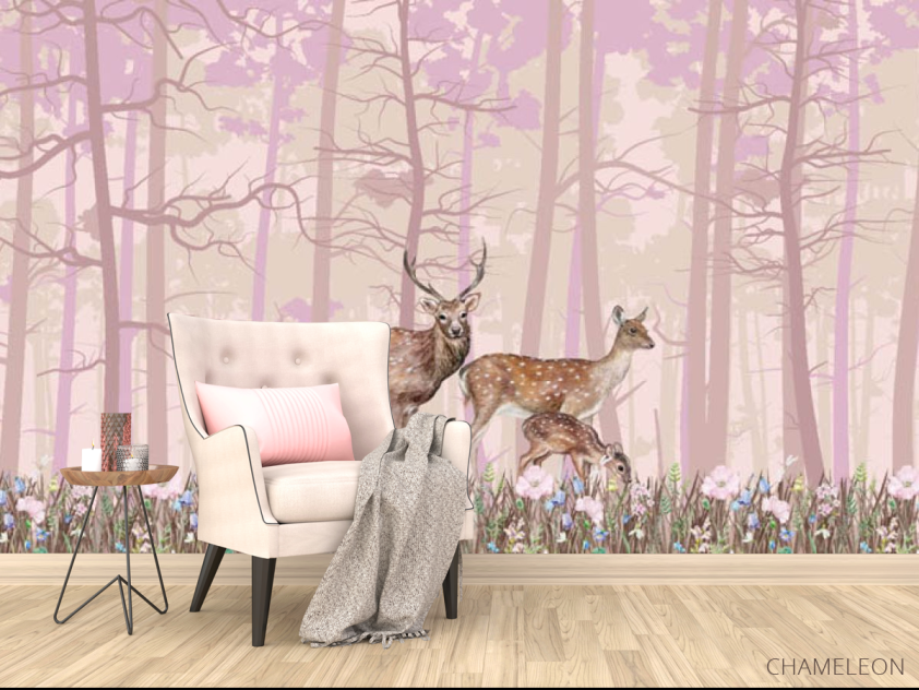 Фотообои Олени в розовом лесу - 4