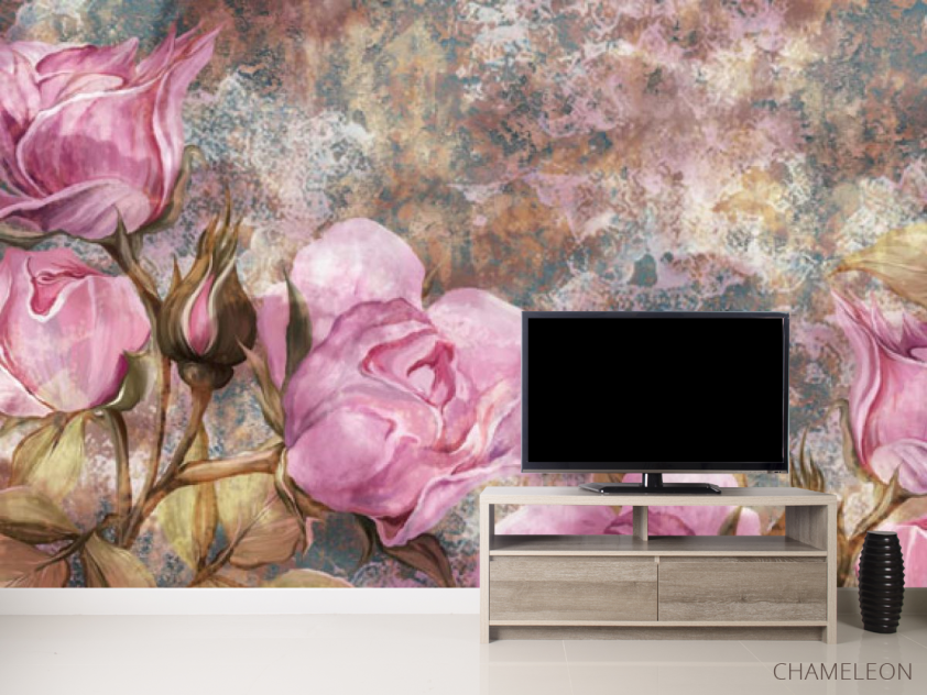 Фотообои Розовые розы рисованные - 2