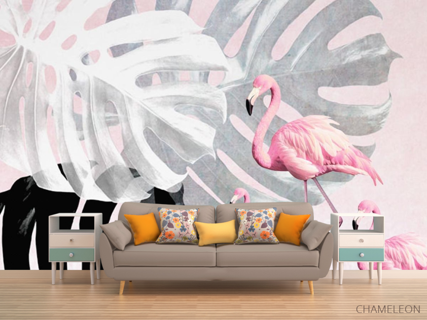Фотообои Фламинго и Монстера - 1