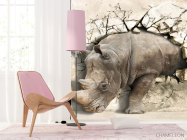 Фотошпалери носоріг виходить зі стіни - 4