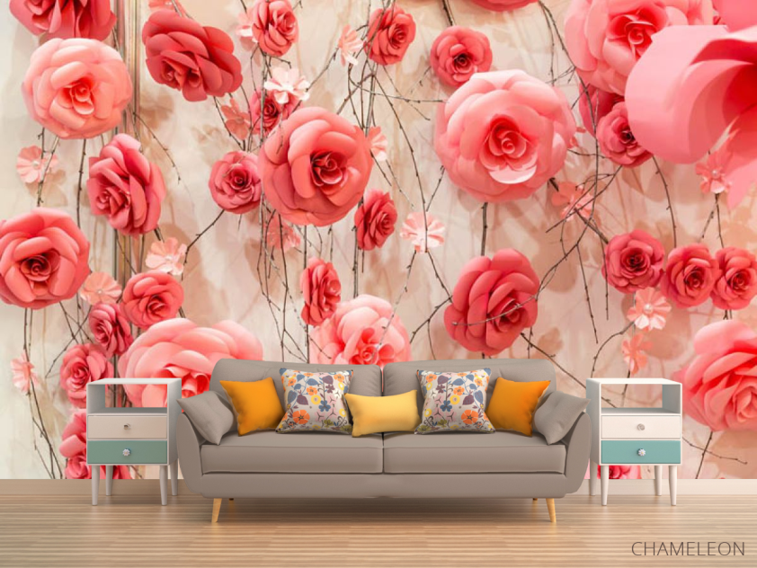Фотообои 3d стена из роз - 1