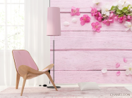 Фотошпалери білі і рожеві пелюстки на рожевому дерев'яному тлі - 4