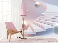 Фотошпалери 3Д кулі і рожеве небо - 4