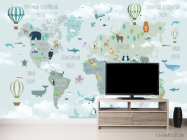 Фотообои Карта детская в зелено-синем оттенке - 2