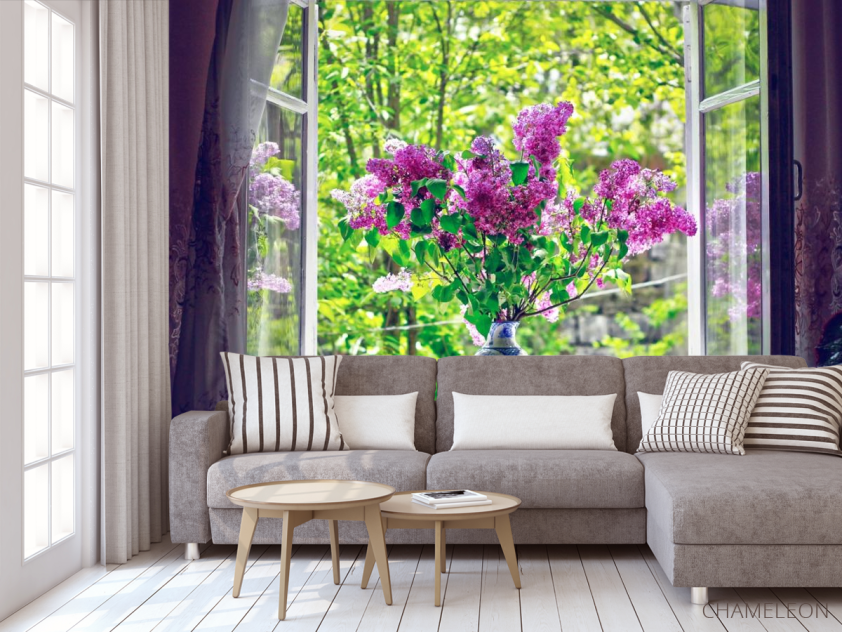 Фотообои сирень в вазе на окне - 3